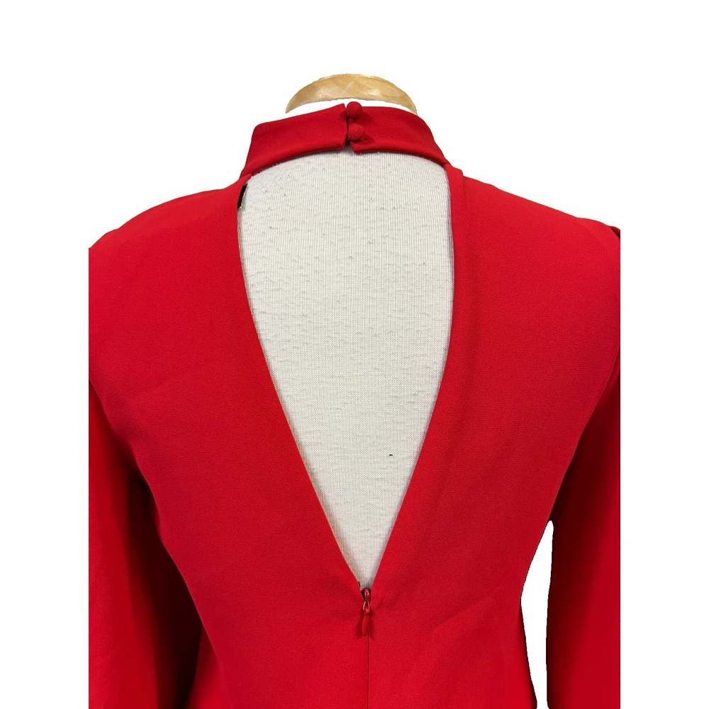 Alice & Olivia Bailey Mini Dress Red Mock Neck V-Back Zip 3/4 Bell Sleeve SZ 8 - Picture 9 of 16